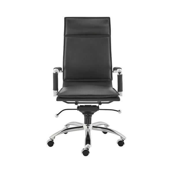 EuroStyle Gunar Pro Executive Leatherette Chair with Chrome Base and Adjustable Knee Tilt Black 25 D x 23 W x 45.5 H 50010-BLK