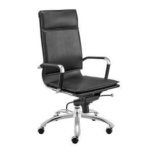 EuroStyle Gunar Pro Executive Leatherette Chair with Chrome Base and Adjustable Knee Tilt Black 25 D x 23 W x 45.5 H 50010-BLK