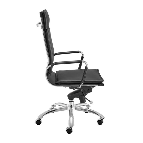 EuroStyle Gunar Pro Executive Leatherette Chair with Chrome Base and Adjustable Knee Tilt Black 25 D x 23 W x 45.5 H 50010-BLK