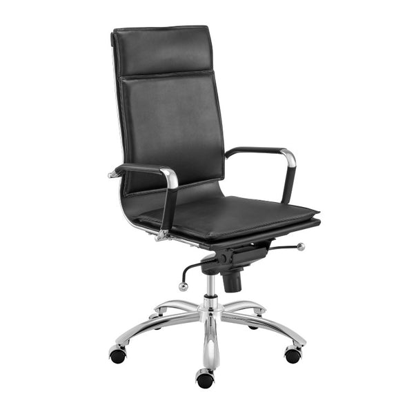 EuroStyle Gunar Pro Executive Leatherette Chair with Chrome Base and Adjustable Knee Tilt Black 25 D x 23 W x 45.5 H 50010-BLK