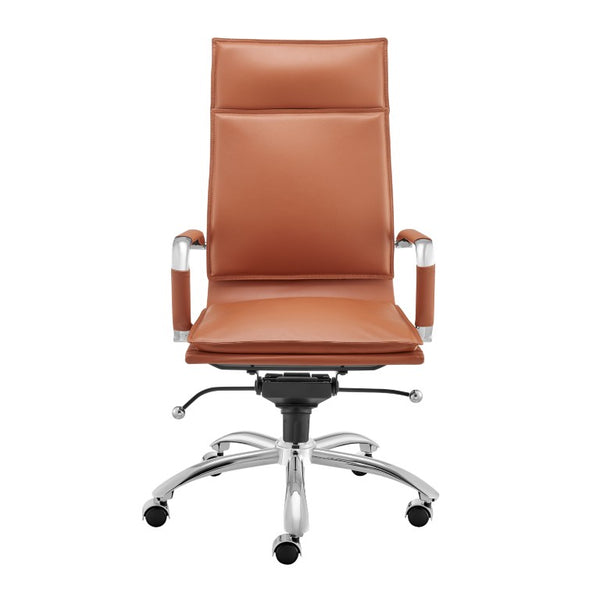 EuroStyle Gunar Pro Executive Leatherette Chair with Chrome Base and Adjustable Knee Tilt Dark Caramel 25 D x 23 W x 45.5 H 50010-DKCRML
