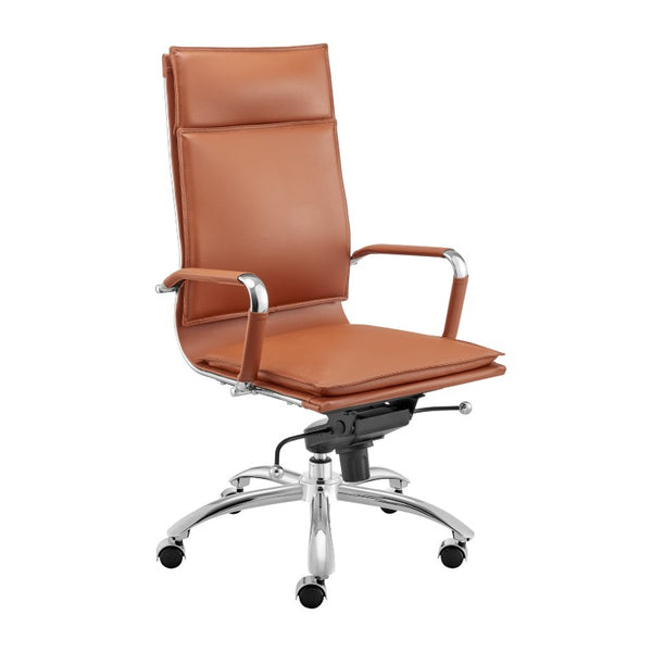 EuroStyle Gunar Pro Executive Leatherette Chair with Chrome Base and Adjustable Knee Tilt Dark Caramel 25 D x 23 W x 45.5 H 50010-DKCRML