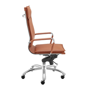 EuroStyle Gunar Pro Executive Leatherette Chair with Chrome Base and Adjustable Knee Tilt Dark Caramel 25 D x 23 W x 45.5 H 50010-DKCRML