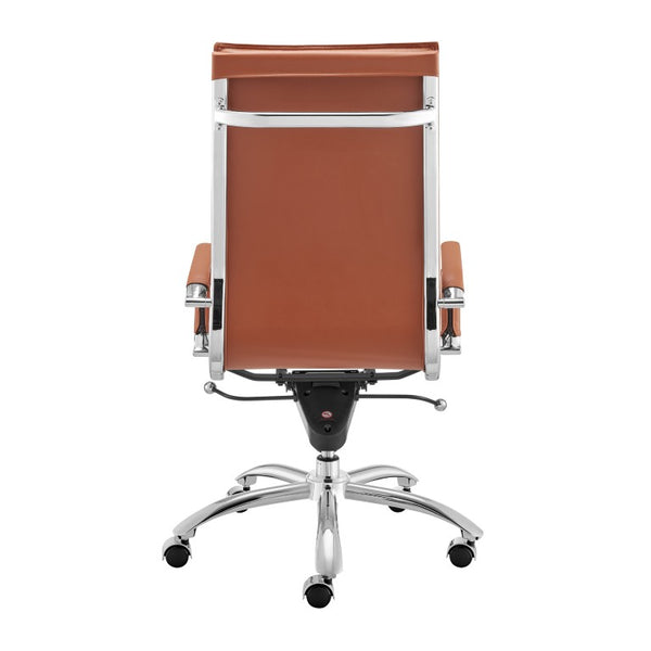 EuroStyle Gunar Pro Executive Leatherette Chair with Chrome Base and Adjustable Knee Tilt Dark Caramel 25 D x 23 W x 45.5 H 50010-DKCRML