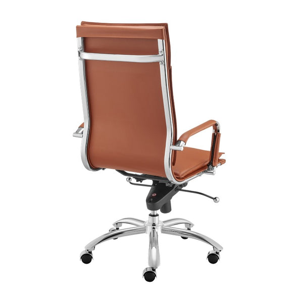 EuroStyle Gunar Pro Executive Leatherette Chair with Chrome Base and Adjustable Knee Tilt Dark Caramel 25 D x 23 W x 45.5 H 50010-DKCRML