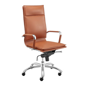 EuroStyle Gunar Pro Executive Leatherette Chair with Chrome Base and Adjustable Knee Tilt Dark Caramel 25 D x 23 W x 45.5 H 50010-DKCRML
