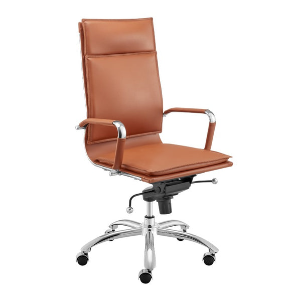 EuroStyle Gunar Pro Executive Leatherette Chair with Chrome Base and Adjustable Knee Tilt Dark Caramel 25 D x 23 W x 45.5 H 50010-DKCRML