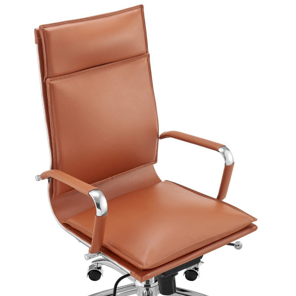 EuroStyle Gunar Pro Executive Leatherette Chair with Chrome Base and Adjustable Knee Tilt Dark Caramel 25 D x 23 W x 45.5 H 50010-DKCRML