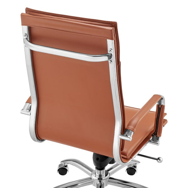 EuroStyle Gunar Pro Executive Leatherette Chair with Chrome Base and Adjustable Knee Tilt Dark Caramel 25 D x 23 W x 45.5 H 50010-DKCRML