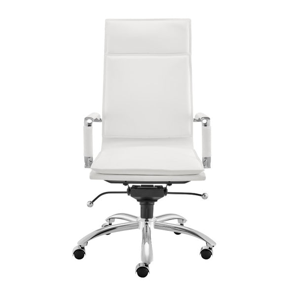 EuroStyle Gunar Pro Executive Leatherette Chair with Chrome Base and Adjustable Knee Tilt White 25 D x 23 W x 45.5 H 50010-WHT