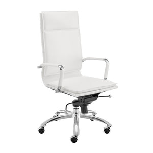 EuroStyle Gunar Pro Executive Leatherette Chair with Chrome Base and Adjustable Knee Tilt White 25 D x 23 W x 45.5 H 50010-WHT