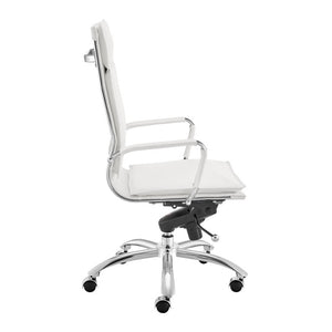 EuroStyle Gunar Pro Executive Leatherette Chair with Chrome Base and Adjustable Knee Tilt White 25 D x 23 W x 45.5 H 50010-WHT