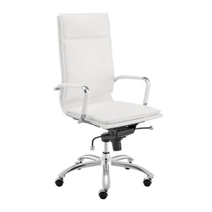 EuroStyle Gunar Pro Executive Leatherette Chair with Chrome Base and Adjustable Knee Tilt White 25 D x 23 W x 45.5 H 50010-WHT