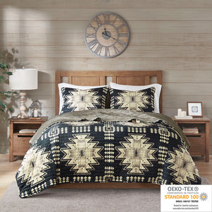 Woolrich Sierra Southwest Oversized Print Plush Quilt Set WR13-3324 Tan/Black