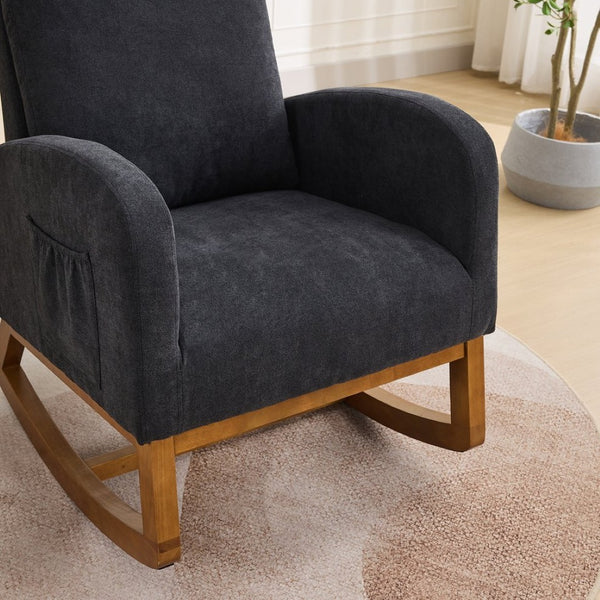 English Elm 27.2"w Wingback Glider Rocker Polyester Nursery Chair with Walnut Rubberwood Base W3188P304603