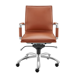 EuroStyle Gunar Pro Leatherette Low Back Task Chair with Chromed Steel Base for Offices Dark Caramel 24 D x 23 W x 38.5 H 50012-DKCRML