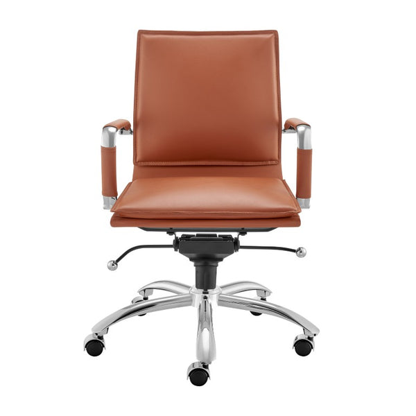 EuroStyle Gunar Pro Leatherette Low Back Task Chair with Chromed Steel Base for Offices Dark Caramel 24 D x 23 W x 38.5 H 50012-DKCRML