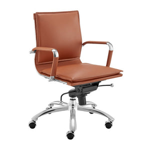 EuroStyle Gunar Pro Leatherette Low Back Task Chair with Chromed Steel Base for Offices Dark Caramel 24 D x 23 W x 38.5 H 50012-DKCRML