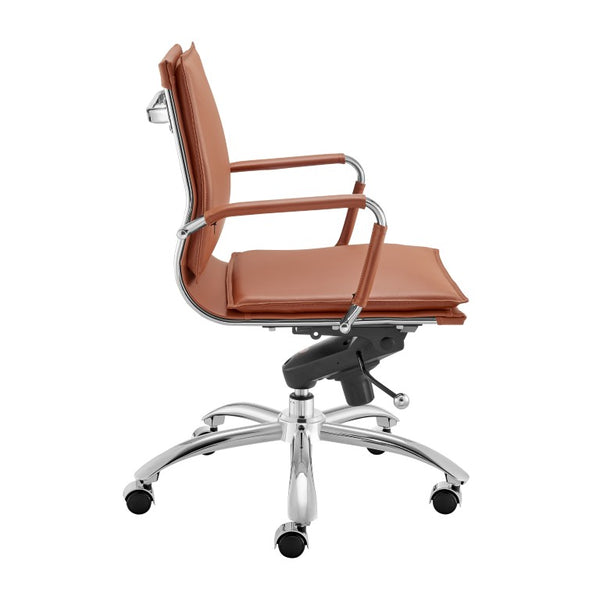 EuroStyle Gunar Pro Leatherette Low Back Task Chair with Chromed Steel Base for Offices Dark Caramel 24 D x 23 W x 38.5 H 50012-DKCRML
