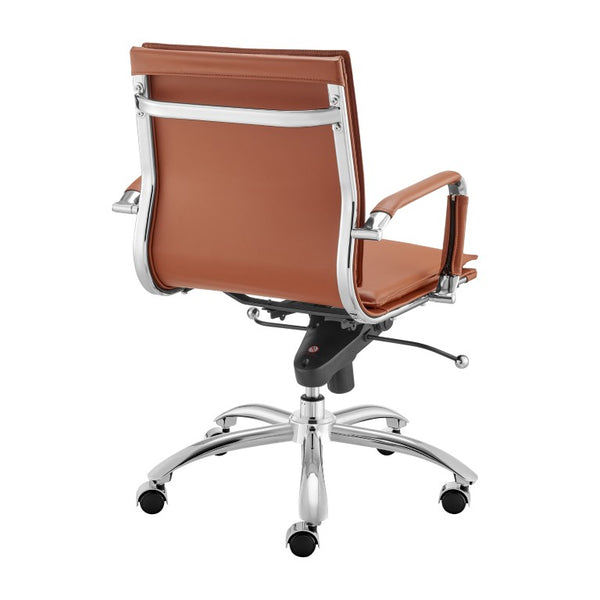 EuroStyle Gunar Pro Leatherette Low Back Task Chair with Chromed Steel Base for Offices Dark Caramel 24 D x 23 W x 38.5 H 50012-DKCRML