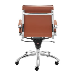 EuroStyle Gunar Pro Leatherette Low Back Task Chair with Chromed Steel Base for Offices Dark Caramel 24 D x 23 W x 38.5 H 50012-DKCRML