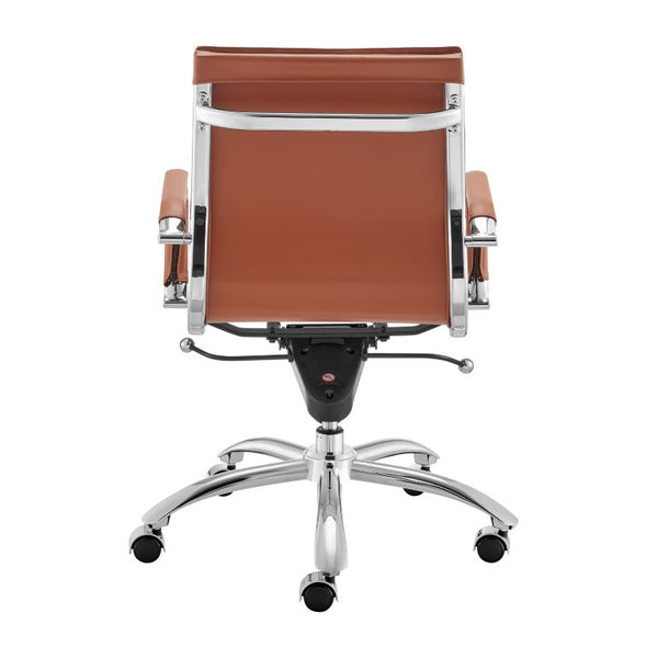 EuroStyle Gunar Pro Leatherette Low Back Task Chair with Chromed Steel Base for Offices Dark Caramel 24 D x 23 W x 38.5 H 50012-DKCRML