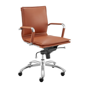 EuroStyle Gunar Pro Leatherette Low Back Task Chair with Chromed Steel Base for Offices Dark Caramel 24 D x 23 W x 38.5 H 50012-DKCRML