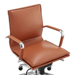 EuroStyle Gunar Pro Leatherette Low Back Task Chair with Chromed Steel Base for Offices Dark Caramel 24 D x 23 W x 38.5 H 50012-DKCRML