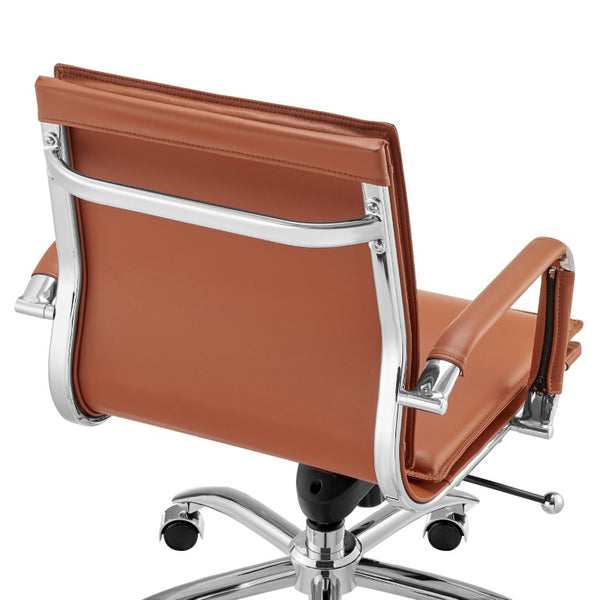 EuroStyle Gunar Pro Leatherette Low Back Task Chair with Chromed Steel Base for Offices Dark Caramel 24 D x 23 W x 38.5 H 50012-DKCRML