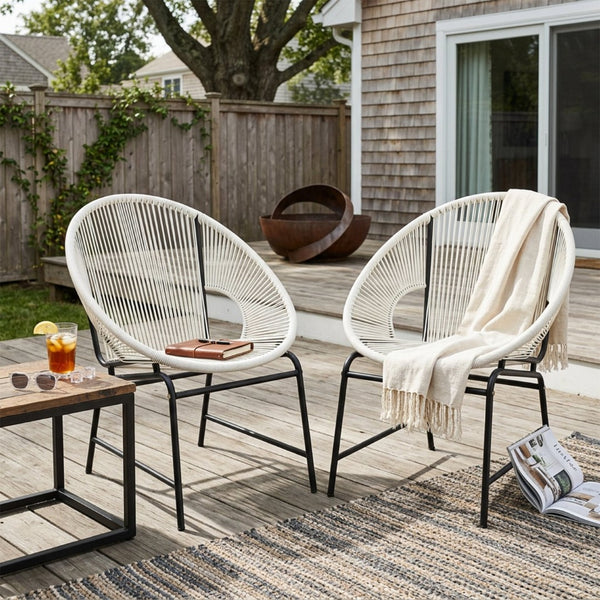 English Elm Nusa Outdoor Pe Rattan Patio Chairs with Iron Frame Airy Oval Weave Set of 2 White N775P422987W