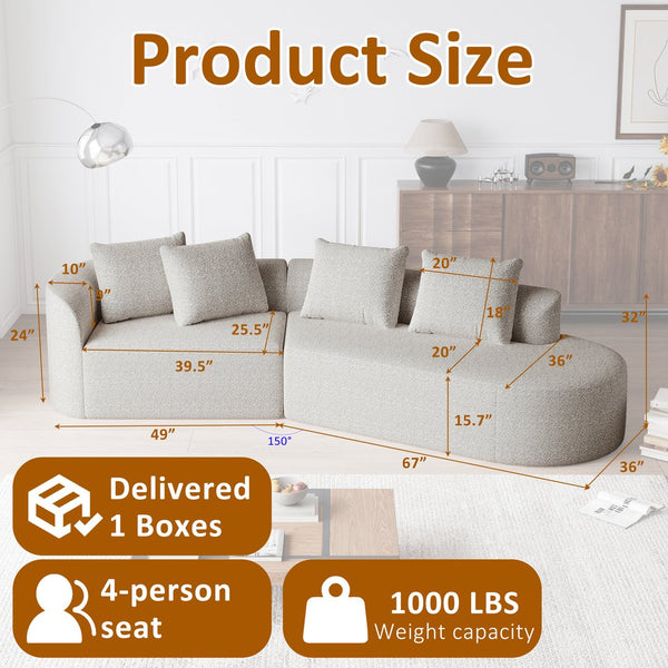 English Elm Modern Oversized Sectional Sofa - 112-Inch Chenille 4-Seater Cloud Couch With Throw Pillows & Comfort W834P323317