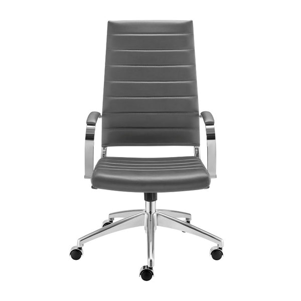 EuroStyle Axel High Back Leatherette Office Chair with Polished Aluminum Base and Lumbar Support Gray 25.5 D x 23 W x 46 H 50020-GRY