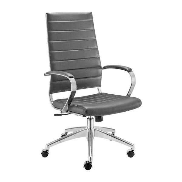 EuroStyle Axel High Back Leatherette Office Chair with Polished Aluminum Base and Lumbar Support Gray 25.5 D x 23 W x 46 H 50020-GRY