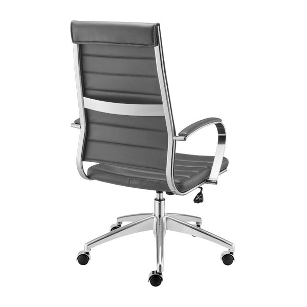 EuroStyle Axel High Back Leatherette Office Chair with Polished Aluminum Base and Lumbar Support Gray 25.5 D x 23 W x 46 H 50020-GRY