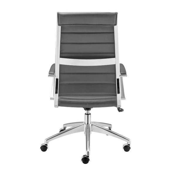 EuroStyle Axel High Back Leatherette Office Chair with Polished Aluminum Base and Lumbar Support Gray 25.5 D x 23 W x 46 H 50020-GRY
