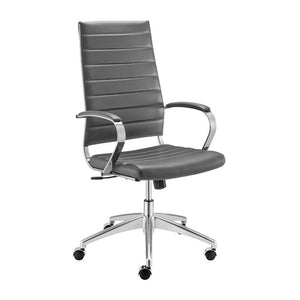 EuroStyle Axel High Back Leatherette Office Chair with Polished Aluminum Base and Lumbar Support Gray 25.5 D x 23 W x 46 H 50020-GRY