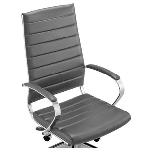 EuroStyle Axel High Back Leatherette Office Chair with Polished Aluminum Base and Lumbar Support Gray 25.5 D x 23 W x 46 H 50020-GRY
