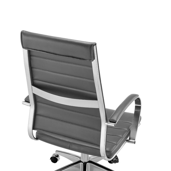 EuroStyle Axel High Back Leatherette Office Chair with Polished Aluminum Base and Lumbar Support Gray 25.5 D x 23 W x 46 H 50020-GRY