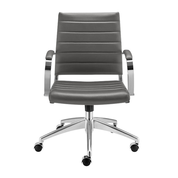 EuroStyle Axel Low Back Leatherette Office Chair with Polished Aluminum Base Executive Seating Gray 24 D x 23 W x 39 H 50022-GRY