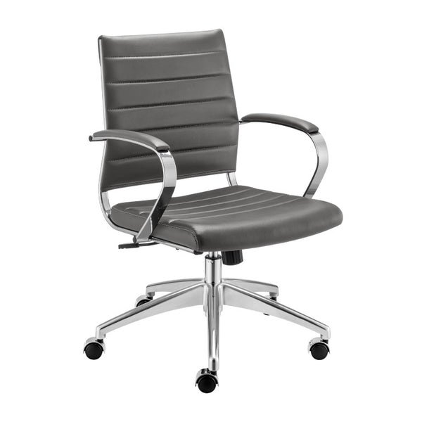 EuroStyle Axel Low Back Leatherette Office Chair with Polished Aluminum Base Executive Seating Gray 24 D x 23 W x 39 H 50022-GRY