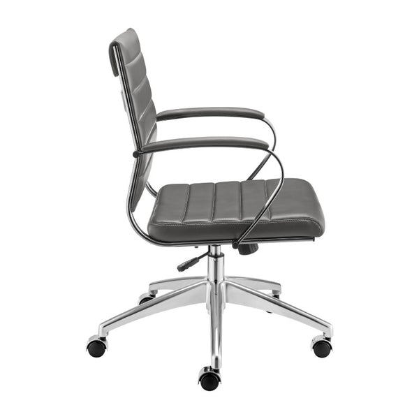 EuroStyle Axel Low Back Leatherette Office Chair with Polished Aluminum Base Executive Seating Gray 24 D x 23 W x 39 H 50022-GRY