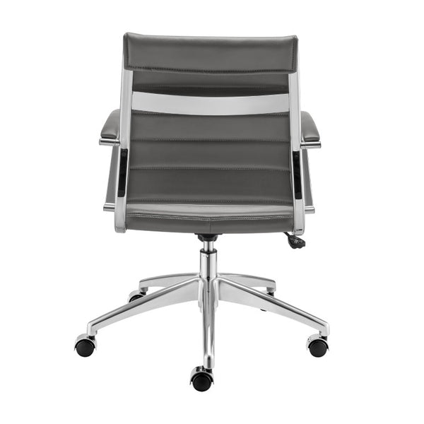 EuroStyle Axel Low Back Leatherette Office Chair with Polished Aluminum Base Executive Seating Gray 24 D x 23 W x 39 H 50022-GRY