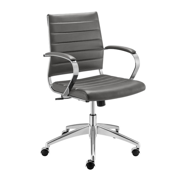 EuroStyle Axel Low Back Leatherette Office Chair with Polished Aluminum Base Executive Seating Gray 24 D x 23 W x 39 H 50022-GRY