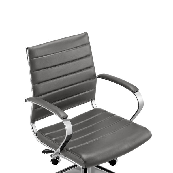 EuroStyle Axel Low Back Leatherette Office Chair with Polished Aluminum Base Executive Seating Gray 24 D x 23 W x 39 H 50022-GRY