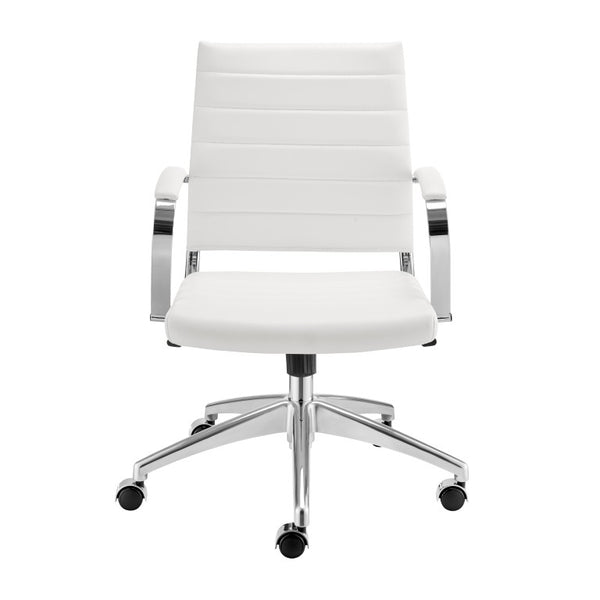 EuroStyle Axel Low Back Leatherette Office Chair with Polished Aluminum Base Executive Seating White 24 D x 23 W x 39 H 50022-WHT
