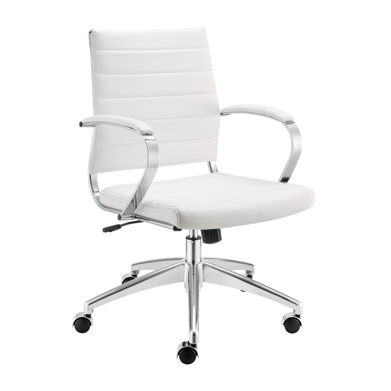 EuroStyle Axel Low Back Leatherette Office Chair with Polished Aluminum Base Executive Seating White 24 D x 23 W x 39 H 50022-WHT