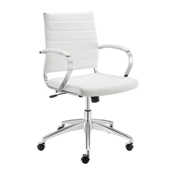 EuroStyle Axel Low Back Leatherette Office Chair with Polished Aluminum Base Executive Seating White 24 D x 23 W x 39 H 50022-WHT