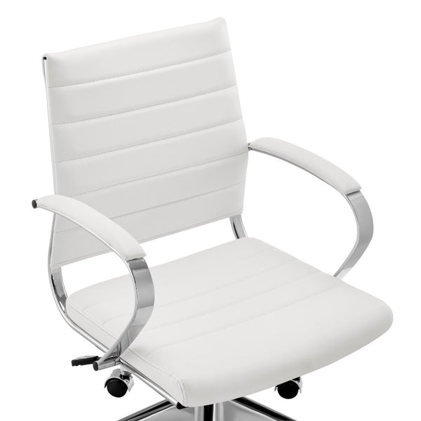 EuroStyle Axel Low Back Leatherette Office Chair with Polished Aluminum Base Executive Seating White 24 D x 23 W x 39 H 50022-WHT