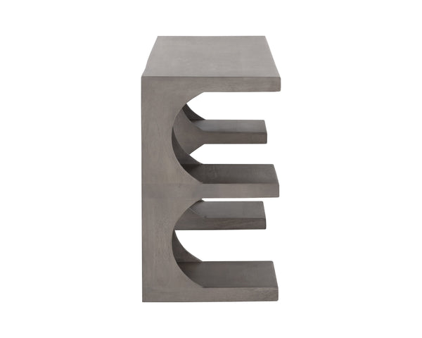 Sunpan Catrine Desk - Handcrafted Mid-Century Modern Design with Unique Curves and Artisan Shelving Elements Grey