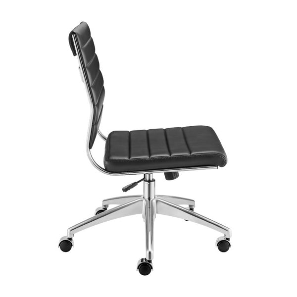 EuroStyle Axel Armless Leatherette Office Chair with Polished Aluminum Base for Modern Workspaces Black 24 D x 19.5 W x 39 H 50026-BLK